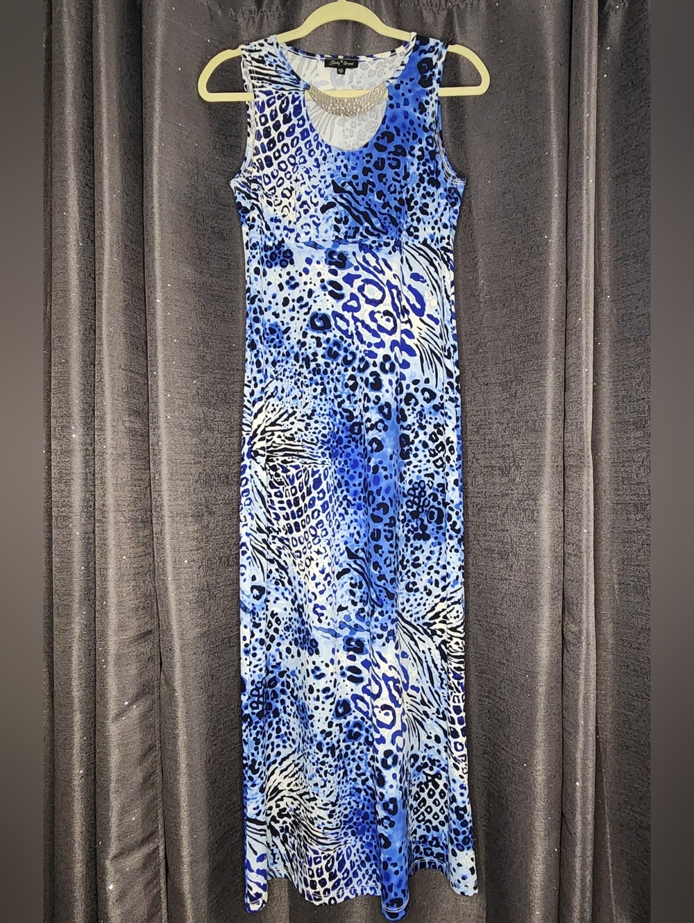 Blue Animal Print Sleeveless Maxi Dress